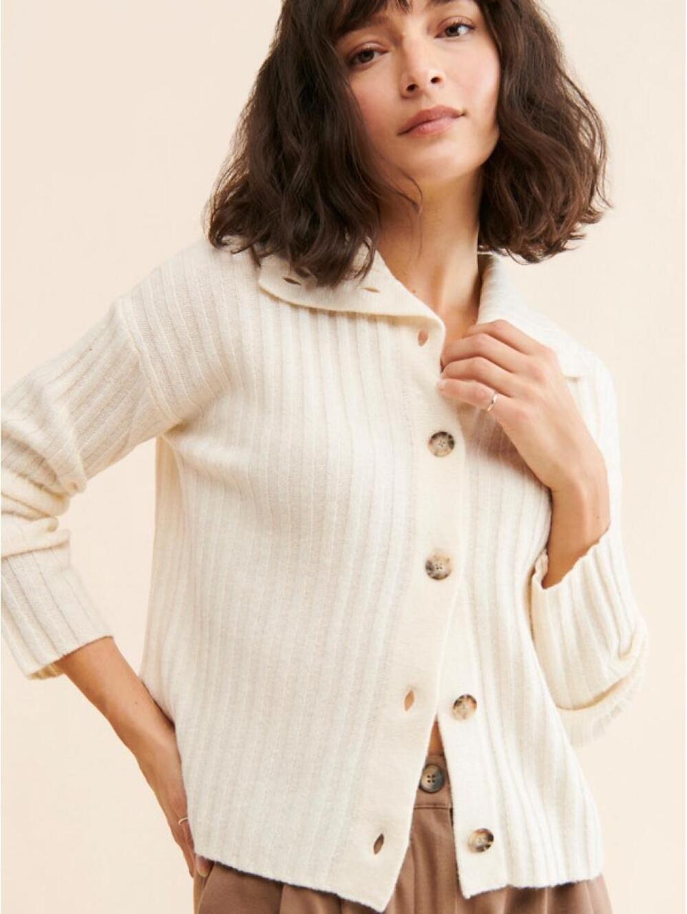 Madewell Ribbed Button-Up Cardigan Sweater in Cream, Size Small